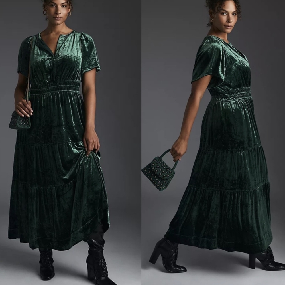 NWT Anthropologie Somerset Velvet Maxi Dress in Holly, 1X